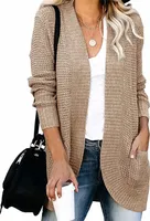 ASKSA Damen lässig Langarm Strickpullover lässigStrickjacke Casual Weicher, Khaki L
