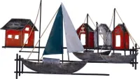 Wanddeko Schiff Segelboot Metall Haus Boot Maritim Deko Hänger Figur Skulptur