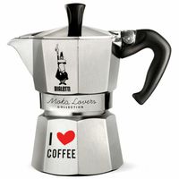 Bialetti Moka Express "I Love Coffee" Silber, 3 Tassen, Mokka-Kanne, 0,13 l, Silber, Aluminium, 3 Tassen, Thermoplast