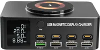 Ladestation fuer mehrere Geraete, 140 W, 8-Ports, PD/QC3.0/USB-C, kabellose Ladegeraete, Schreibtisch-Schnellladegeraet fuer Mobiltelefone/Laptops/Tablets