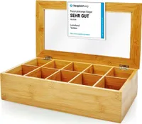 Bambusová krabička na čaj Lumaland Cuisine s 10 přihrádkami cca 36,7 x 20 x 9 cm Udržitelný materiál Praktická krabička na čajové sáčky Dekorativní a elegantní