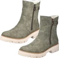Rieker Damen Stiefelette Reißverschluss Zierniete Blockabsatz Profilsohle Z8564, Größe:39 EU, Farbe:Grün