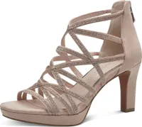 MARCO TOZZI Damen Sandalette geschlossene Ferse Glitzer Reißverschluss 2-28373-42, Größe:41 EU, Farbe:Beige