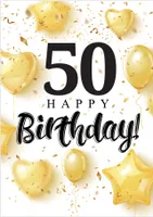 Friendly Fox Geburtstagskarte runder Geburtstag, DIN A5 Glückwunschkarte, große Happy Birthday Karte inkl. Umschlag, Ballon Geburtstag 50