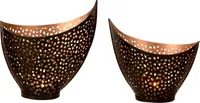Windlichthalter Teelichthalter in Sichelform 2 Größen schwarz/gold aus Metall Höhe 12+15 cm