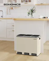 SONGMICS Odpadkový koš kuchyňský, 3 x 18 l, systém třídění odpadu, 3 přihrádky, odpadkový koš, pedálový koš, na žlutý sáček