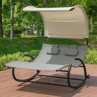 SoBuy OGS50-HG Schaukelliege für 2 Personen Sonnenliege mit Sonnendach Doppelliege Gartenbett mit Rollen Relaxliege Belastbarkeit 300 kg BHT ca: 140x180x184cm