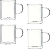 Doppelwandige Gläser | 215 ml mit Henkel | 4 Stück | Latte Kaffee Thermo Becher Tee Thermogläser für Cappuccino Macchiato Tee Kaffeegläser Glastasse