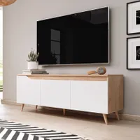 TV skříňka ve skandinávském stylu, 3 dvířka, Imitace dřeva a bílá, L140 cm - Tree