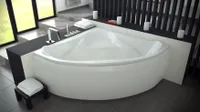 BADLAND Eckbadewanne Badewanne Ewa 134x134 mit Acrylschürze, Füßen und Ablaufgarnitur GRATIS