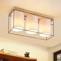 ZMH Deckenlampe Wohnzimmer Deckenleuchte Holz 3 Flammig E14  Wohnzimmerlampe mit StoffLampenschirm Industrial Retro Esszimmerlampe (ohne Leuchtmittel)