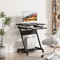 Iropro Schreibtisch Computertisch Schwarz PC Tisch mit Rollen Computerwagen Bürotisch 60x48x73cm