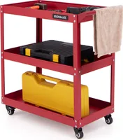 COSTWAY 3-poziomowy wózek warsztatowy do 120kg, wózek warsztatowy z 4 uniwersalnymi kołami i uchwytem, metalowy wózek narzędziowy 73x36x75cm czerwony