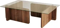 Skye Decor Wohnzimmertisch aus Holz und Glas, Nussbaumfarbe - Moderner Couchtisch, Beistelltisch & Sofatisch mit Glasplatte - 100% getempertes Glas
