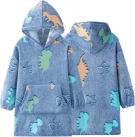 Kuschelige Fleece Kapuzendecke für Kinder unter 12 Jahren, leuchtendes Design, Uni – KIDHUG Dino