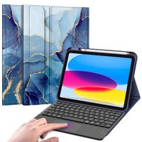Fintie Tastatur Hülle für iPad 10. Generation 2022, iPad 10 Generation Hülle mit magnetisch Abnehmbarer Deutscher Tastatur und Touchpad Keyboard mit QWERTZ Layout, Ozean Marmor