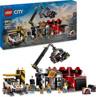 LEGO City Schrottplatz mit Autos - Spielzeug mit Schrottpresse und Kran, 2 Spielzeugautos, 4 Arbeiter Minifiguren & Bürogebäude - Geburtstagsgeschenke für Jungen und Mädchen ab 8 Jahren 60472