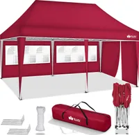 tillvex Pavillon 3x6m - mit 3 Seitenwänden Rot wasserdicht | Pop-Up Faltpavillon höhenverstellbar | Gartenzelt UV Schutz 50+ | Partyzelt mit Tasche für Garten
