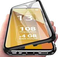 360° ochranné pouzdro pro Xiaomi Redmi Note 13 5G Celotělový Kryt z Tvrzeného Skla s Magnetickou Adsorpcí, Kovový Rám černé
