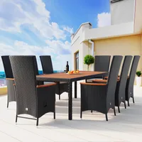 Casaria Poly Rattan Sitzgruppe Verona Premium 8 Gartenstühle Rückenlehne Neigbar 7cm Auflagen Tisch 190x90 cm Akazie Holz Set
