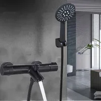 Badewannenarmatur Thermostat Schwarz Duschset Wasserhahn Badewanne mit Brasue