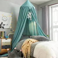 Prinzessinnen-Baldachin für Mädchenbett, Nachbildung-Baldachin für Kinderbett mit Quasten, Versteckzelt für Kinderzimmer oder Krippen-Kinderzimmer(Grün）