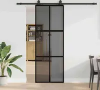 vidaXL Drzwi przesuwne z okuciem czarne 76x205 cm szkło hartowane
