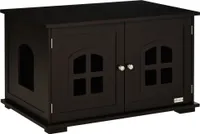 PawHut Katzenhaus aus Holz, 2-in-1-Möbel für Katzentoilette mit großem Aufbewahrungsschrank auf der Arbeitsplatte, 2 Türen mit Fenstern und seitlichem Einstiegsloch, 80,3 x 52,6 x 48,8 cm, Kaffeebraun