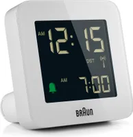 Braun digitaler Wecker I Schlummerfunktion I negatives LC-Display I Schnelleinstellfunktion I Crescendo-Alarm I Weiß I Modell BC09-DCF