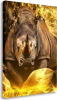 Wandbild Leinwandbild Rhinozeros Gold Abstract Kunstdruck XXL Wanddeko: 100x150x4cm