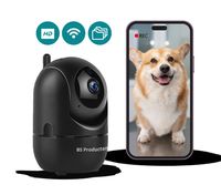 Überwachungskamera, WLAN IP Haustier Kamera Überwachung Innen, 360° Unterstützt Alexa/Google Home/2.4Ghz WiFi,Bewegungserkennung,2 Way Talk, Schwarz