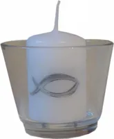 SET : 5 Kerzen & 5 Gläser Tischdekoration Hochzeit Taufe Kommunion Konfirmation VK010 Fisch