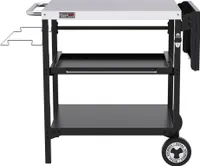 Royal Gourmet Outdoor Grilltisch, 3-Etagen Servierwagen mit 70 x 50 cm Edelstahl Tischplatte, Beistelltisch mit Push-Pull Regal