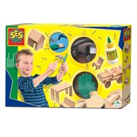 SES Creative Werkzeug Nagel Set aus Holz Bastelset Bausatz mit Hammer für Kinder