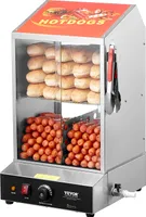VEVOR Hot Dog Dampfgarer, 37L, 2-stufiger Hot Dog Hütten-Dampfgarer, 30℃85℃ Temperaturregelung, elektrischer Brötchenwärmer mit Schiebetüren aus gehärtetem Glas, Trennplattenzange, Edelstahl,