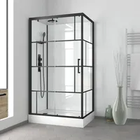 Dusche Komplett MARWELL Design Komplettdusche Fertigdusche Bricks 110 x 80 x 225 cm – Komplett Set inkl. Duschwanne und Armatur - Eckdusche mit Fronteinstieg – Duschkabine mit hochwertigen Aluminiumprofilen