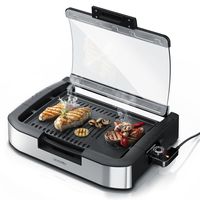 Arendo Gourmet Tischgrill mit Glasabdeckung - Elektrogrill - Barbecue - für Steaks, Würstchen, Fisch, Meeresfrüchte, Gemüse, Pilze u.v.m. - für Balkon, Garten, Indoor