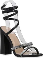 VAN HILL Damen High Heels Sandaletten Party Strass Schuhe 840159, Farbe: Schwarz, Größe: 39