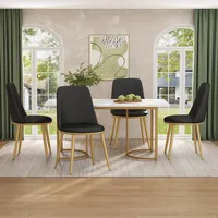 MODFU Esszimmerstühle Polsterstuhl(4er Set), Wohnzimmerstuhl Küchenstuhl mit rücken, Stuhl Essstuhl Küche für Wohnzimmer, Schwarz&Golden Metallbeine