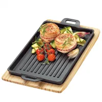 Küchenprofi Grill-/Servierplatte eckig mit Holzbrett