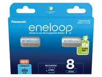 Panasonic eneloop, vorgeladen, Retail Blister und 800mAh 5410853064329 8-Pack BK-4MCDE/8BE Akku NiMH, Micro, AAA, HR03, 1.2V