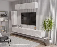 Stilvoll Anbauwand Wohnwand mit TV-Schrank Schrankwand Weiß Hochglanz, TV-Möbel, Wohnzimmer-Set