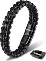 SERASAR | Lederarmband für Männer [Joy] mit Schwarz Stainless Steel | Farbe: Schwarz | Länge: 20cm