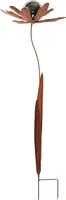 Kobolo Gartenstecker Dekostecker RUSTY FLOWER Rostoptik mit Edelstahlkugel - Gartendeko Beetstecker Rost Deko für draußen Balkon Terrasse Garten hoch