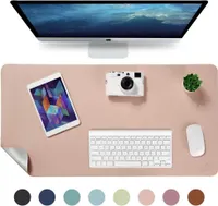 Tischunterlage,Schreibtischunterlage,70*35cm Kunstleder Tischunterlage,Laptop Tischunterlage,doppelseitig (Rosa / Silber)
