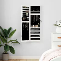 Zrkadlová skrinka na šperky nástenná biela 30x8,5x106 cm