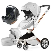 Hot Mom 360 Drehbar Kinderwagen Kombikinderwagen in Grau mit Babywanne/Sportwagen/Auto-Babyschale versandet im Paket Nr.2.