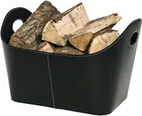 Kaminholzkorb Holzkorb aus Kunstleder schwarz rund Korb für Brennholz Eleganter Brennholzkorb Holzhalter Feuerholzablage 48x35cm