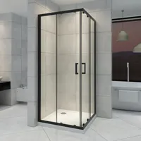 Duschkabine 80x80x180 cm mit Duschwanne aus durchsichtigem Sicherheitsglas und schwarzen Alubeschlägen DK79