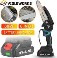 VIOLEWORKS 88VF akumulátorová reťazová píla 6" motorová jednoručná píla s indikátorom napájania, s 2 batériami